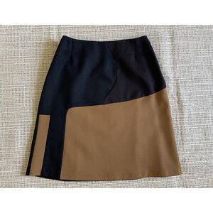 Harvé Benard Womens Wool A-Line Skirt Size 4 Black Brown Colorblock Minimalist